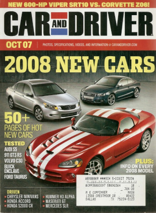 CAR & DRIVER 2007 OCT - NEW CARS, VIPER SRT10 vs Z06, SLR McLAREN, S2000CR